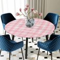 thumbnail image 5 of Elastic Fitted Round Tablecloth, Pink Plaid Waterproof Stretch Table Cover for 36"-44" Tables, Modern Art Checkered Farmhouse Washable Outdoor Tablecloths for Patio, Picnic, Camping, 5 of 9