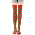 thumbnail image 2 of TFEOQRY Women's Christmas Striped Stocking Knee Over Socks Makeup Ball Long Stockings Green, 2 of 4
