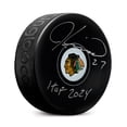 thumbnail image 1 of Jeremy Roenick Autographed Chicago Blackhawks Hockey Puck with HOF Note, 1 of 2
