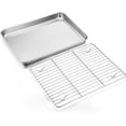 thumbnail image 1 of Baking Sheet with Rack Set(1 Sheet + 1 Rack), Stainless Steel Cookie Sheet Baking Pans with Cooling Rack, Non Toxic & Healthy, Heavy Duty, Mirror Finish & Easy Clean, Dishwasher Safe (9-inch), 1 of 8