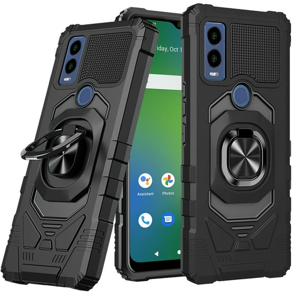 For Cricket Innovate E 5G Coosea SN304AE Robotic Kickstand Phone Case Cover   Tempered Glass - Black