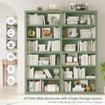 thumbnail image 3 of Hiphuta 63"W Extra Large and Sturdy Bookcase, Double Wide 6-Tier Bookshelf, Tall Bookcase for Home Office and Living Room, Wooden Freestanding Display Shelf, Green, 3 of 7