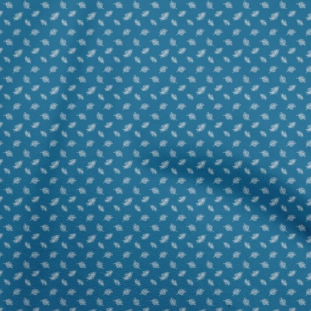 oneOone Cotton Silk Medium Blue Fabric Leaves Craft Projects Decor Fabric Printed By The Yard 42 Inch Wide