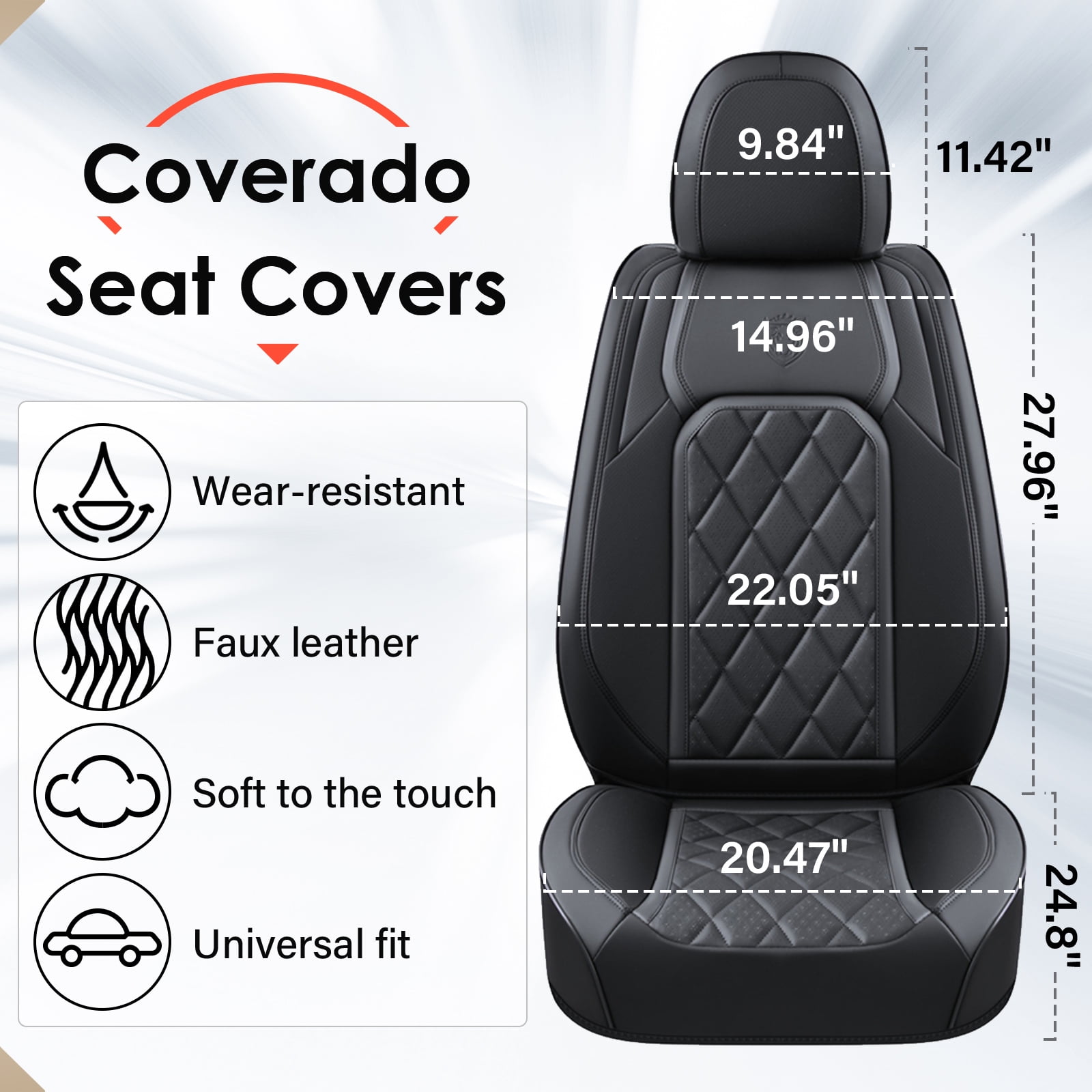 Coverado Front Car Seat Covers, Waterproof Premium Leather Seat Cushions, 6 Pieces Auto Interior Protectors Universal Fit Most Cars, Suvs, Pickup Trucks, Black