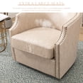 thumbnail image 6 of Muumblus Leather Swivel Accent Barrel Chair for Living Room, Mid Century Glider Rocker, Club Chair Comfy Reading Round Armchair with Copper Nail Design, Beige, 6 of 12