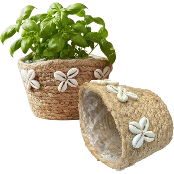 Woven Plant Basket 2PCS – Indoor & Outdoor Rustic Boho Planters with Plastic Liner, Stylish Farmhouse Décor for Floor Potted Plants