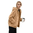 thumbnail image 2 of felwors Women's Sherpa Fleece Jacket - Warm Zip-Up Hooded Winter Coat with Pockets, Fuzzy Fashion Sweatshirt Jacket for Cold Weather Khaki, L, 2 of 5