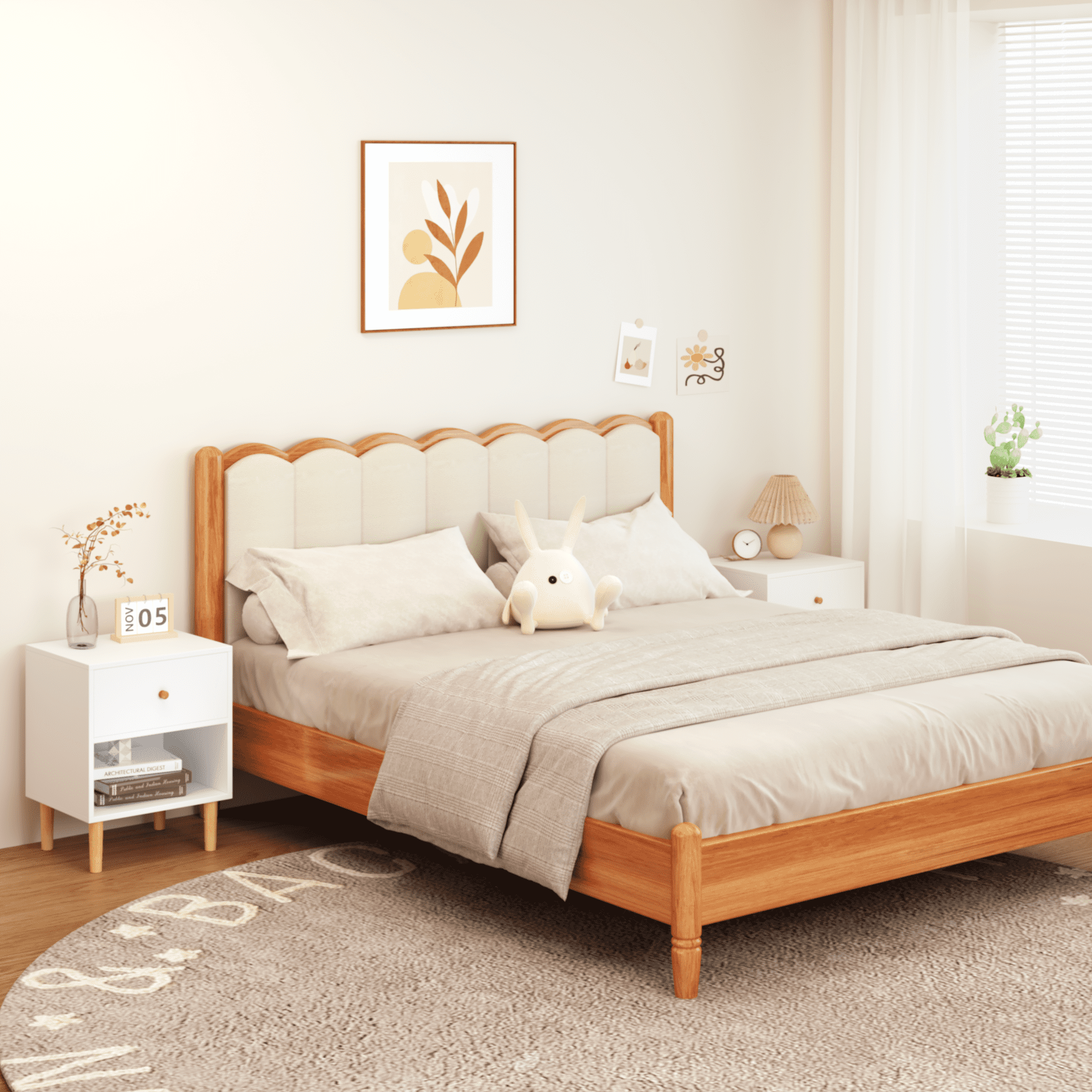 Wooden Nightstand with Drawers & Shelf Bedside End Table for Apartmen,Bedroom,White