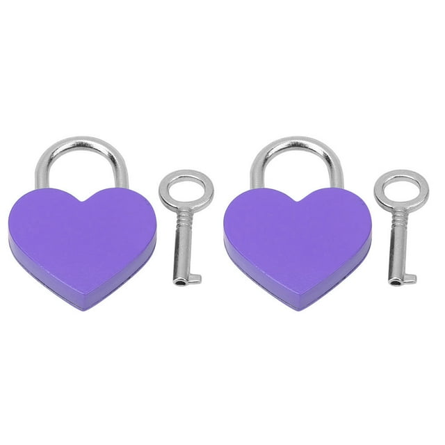 2 juegos de candados de metal con forma de corazón, coloridos y exquisitos, para manualidades del hogar, con llaves, 30 x 39 mm, color morado