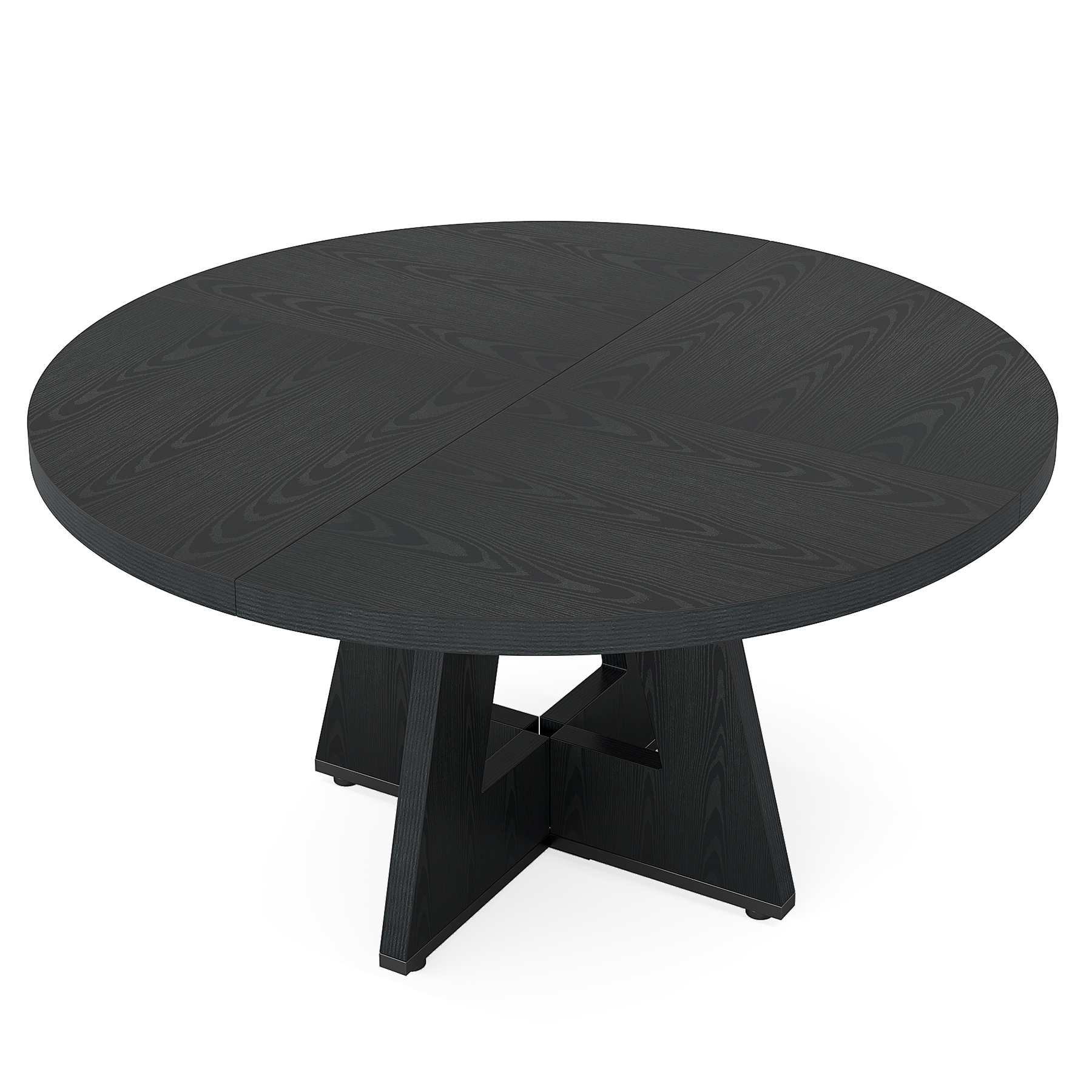 Aukfa 47" Round Farmhouse Dining Table for 4, Wood Kitchen Table with Cross-Style Base for Breakfast Nook/ Living Space,Black