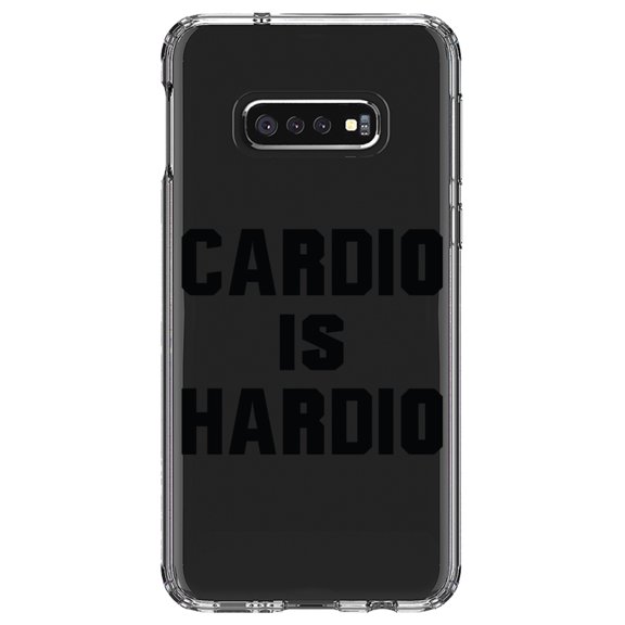 DistinctInk Clear Shockproof Hybrid Case for Samsung Galaxy S10e (5.8" Screen) - TPU Bumper Acrylic Back Tempered Glass Screen Protector - Cardio is Hardio