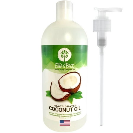 Fractionated Coconut Oil - Pure USA Expeller Cold Pressed & Hexane Free - Best Therapeutic Grade Carrier Oil for Essential Oils Aromatherapy & Massage - Food Grade MCT - 12 Ellies Recipes (32 oz) 32 (Best Essential Oils To Mix With Coconut Oil)