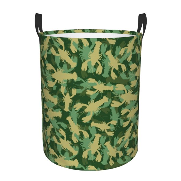 Balery Crayfish Army Cesta de ropa redonda con asas, impermeable, independiente, para ropa, juguetes, dormitorio y familia-Small