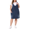 thumbnail image 2 of Agnes Orinda Women's Plus Size Denim Overall Dress V Neck Sleeveless Casual Jean Jumper Dress with Pockets 3X Black Blue, 2 of 6