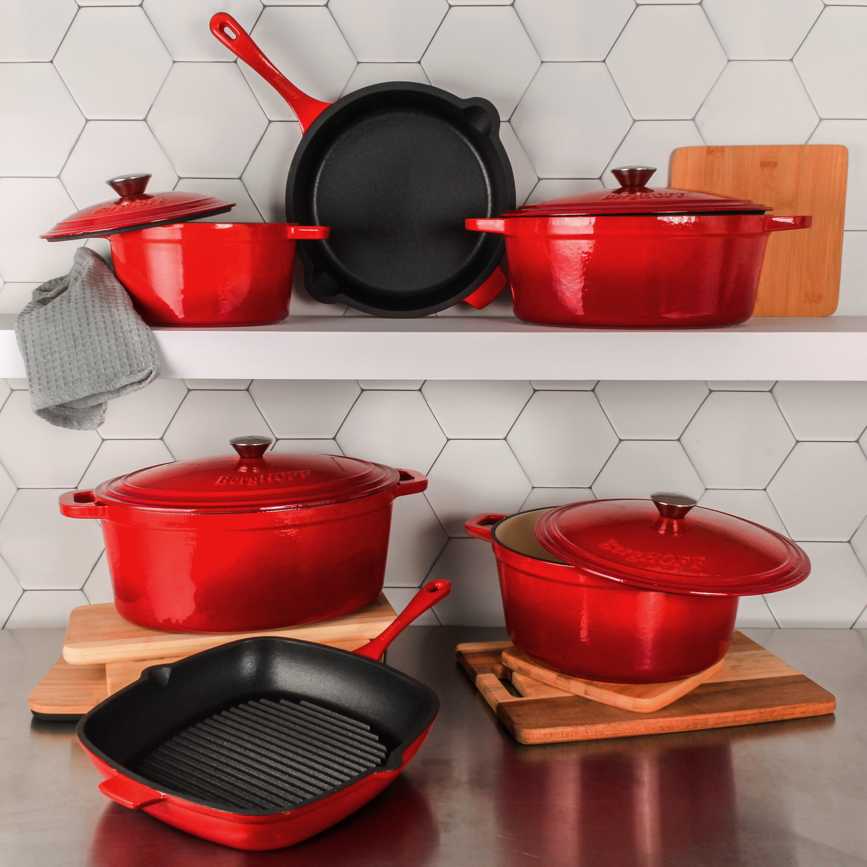BergHOFF Neo Cast Iron Square Grill Pan 11", Red