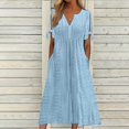 thumbnail image 2 of Womens V Neck Short Sleeve Dress Hollow Out Detail Casual Style Solid Color, 2 of 8