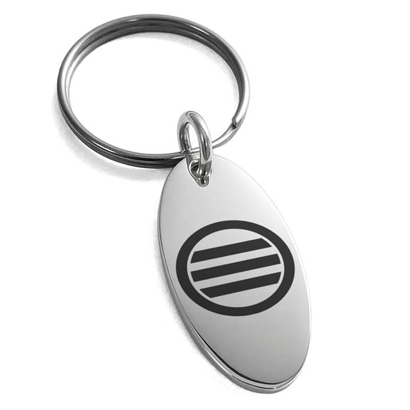 Tioneer Stainless Steel Kikkawa Samurai Crest Engraved Small Oval Charm Keychain Keyring For Unisex 25mm.