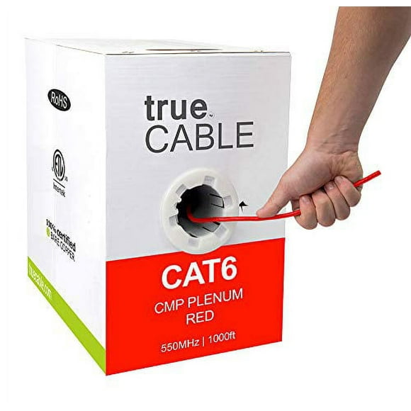 trueCABLE Cat6 Plenum (CMP), 1000 Pieds, Rouge, 23AWG 4 Paires Cuivre Massif, 550MHz, ETL Listed, Paire Torsadée Non Blindée (UTP), Câble Ethernet en Vrac