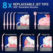MySmile LP211 Portable Water Flosser Cordless for Teeth Braces, Electric Water Dental Flossers, Oral Irrigator, IPX7 Waterproof, 5 Modes, 8 Jet Tips, 260ml Tank, 1 Travel Bag, Pink