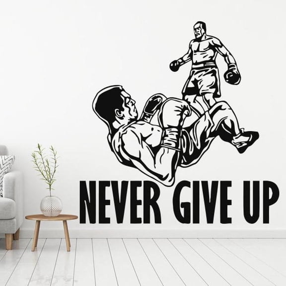Boxing Never Give up Wall decal Vinyl Sticker Boxing gloves Sport fight Competition Wall Sticker for Bedroom Home Decor 42x43cm