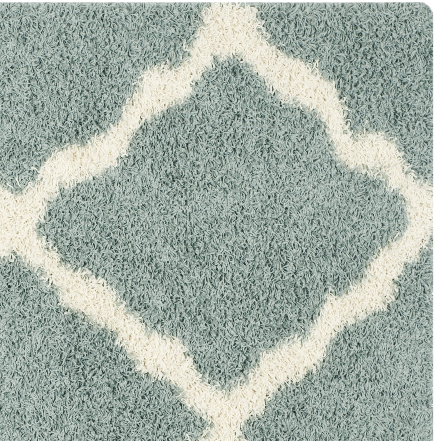 SAFAVIEH Daley Geometric Plush Shag Area Rug, Seafoam/Ivory, 6' x 6' Square