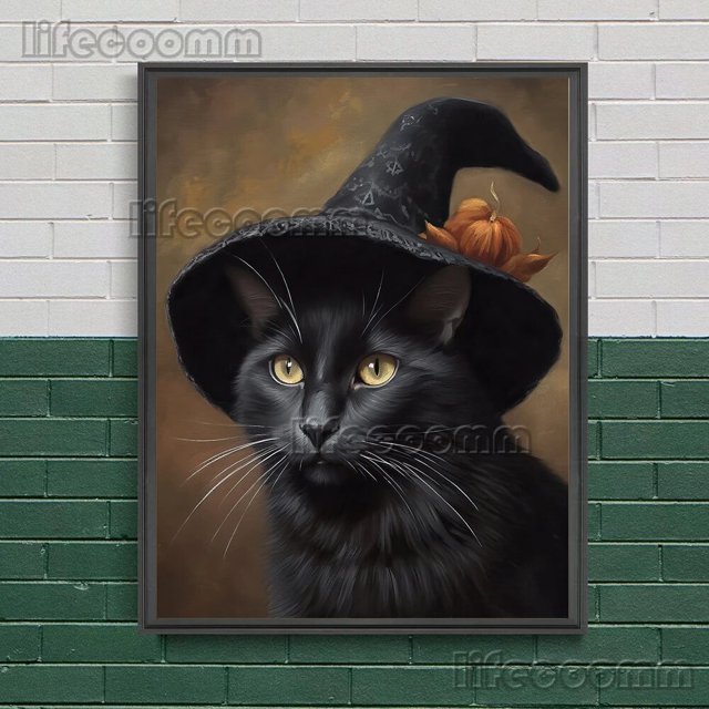 Retrato de fantasía Victoriano de cuervo, Murciélago y gato, arte de pared, impresión en lienzo, estética gótica Witchy, póster, decoración del hogar, sin marco