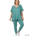 thumbnail image 2 of Zenana Women's V-Neck Short Sleeve & Leggings Comfy Loungewear Activewear Set, 2 of 2