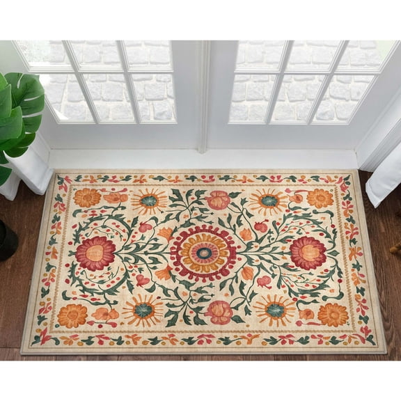 Well Woven Apollo Flatwoven Suzani Vintage Floral Beige Multi 3'3" x 5' Area Rug
