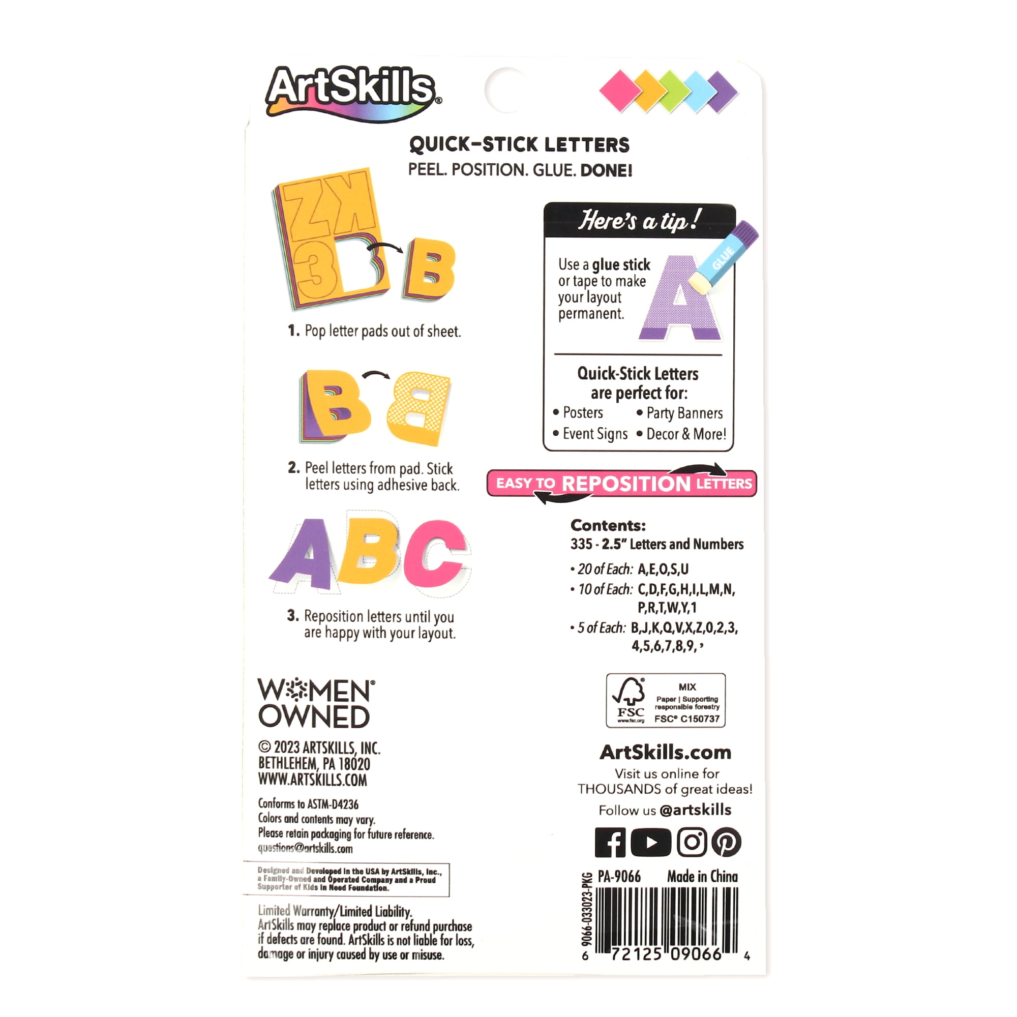 (4 pack) ArtSkills 2.5" Neon Paper Letters & Numbers, 335-Piece Set for Posters, Crafts & School Projects