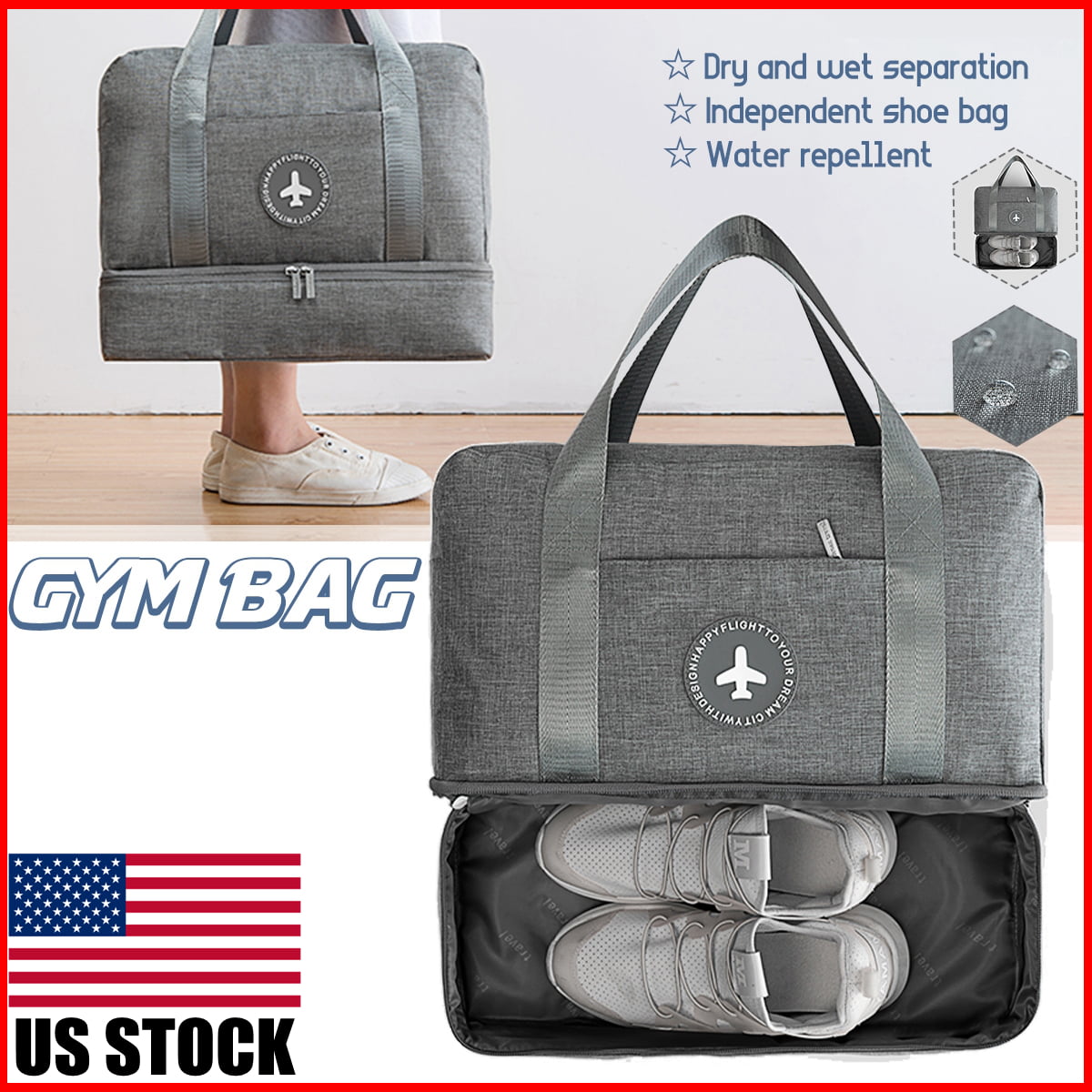 Bag With Compartment For Shoes Travel Bag Dry And Wet Separation Large Capacity Gray 