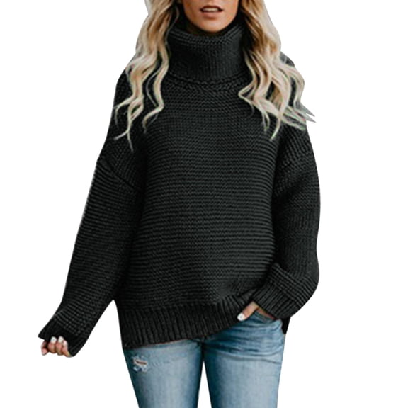 Vedolay Sweater for Women 2023 Long Sleeve Crop Tops Turtleneck Knitted Pullover Tops Black,M