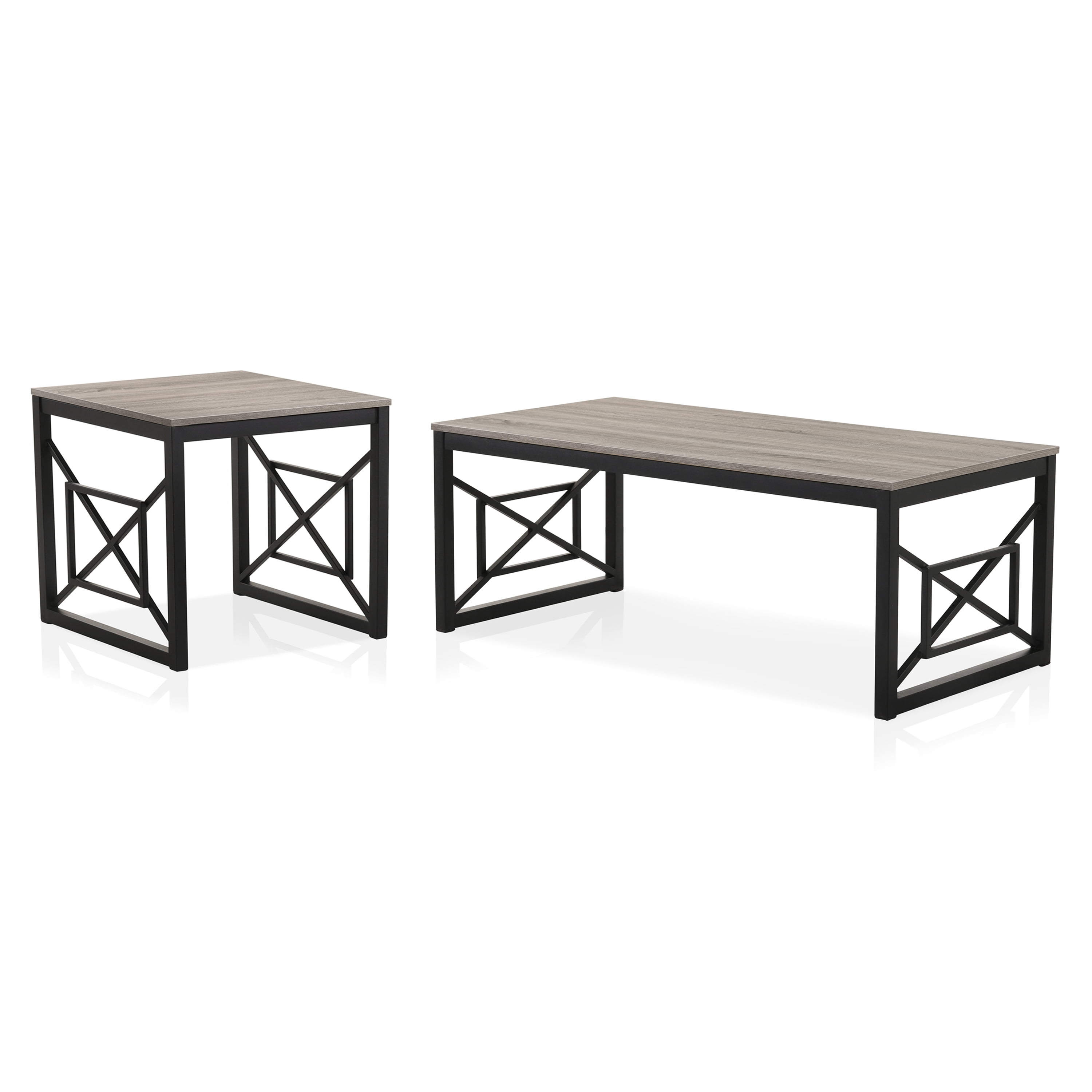 Furniture of America Dexter Wood Top and Metal Gray 2-Piece Coffee Table Set