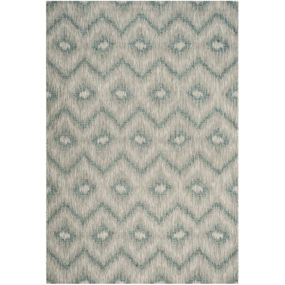 SAFAVIEH Courtyard Clark Chevron Indoor/Outdoor Area Rug, Grey/Blue, 6'7" x 9'6"