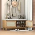 thumbnail image 2 of 43" Shoe Storage Bench with Cushion, 2-Tier Wood Bench with Adjustable Shelves and 2 Rattan Doors, Rustic Shoe Organizer Cabinet for Entryway, Hallway, 2 of 9