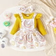 thumbnail image 2 of OBEEII Infant Toddle Girls Ribbed Knitted Jumpsuit Bodysuits with Printed Suspender Dresses, Bow Headband 3Pcs for First Coming Home, 2 of 10