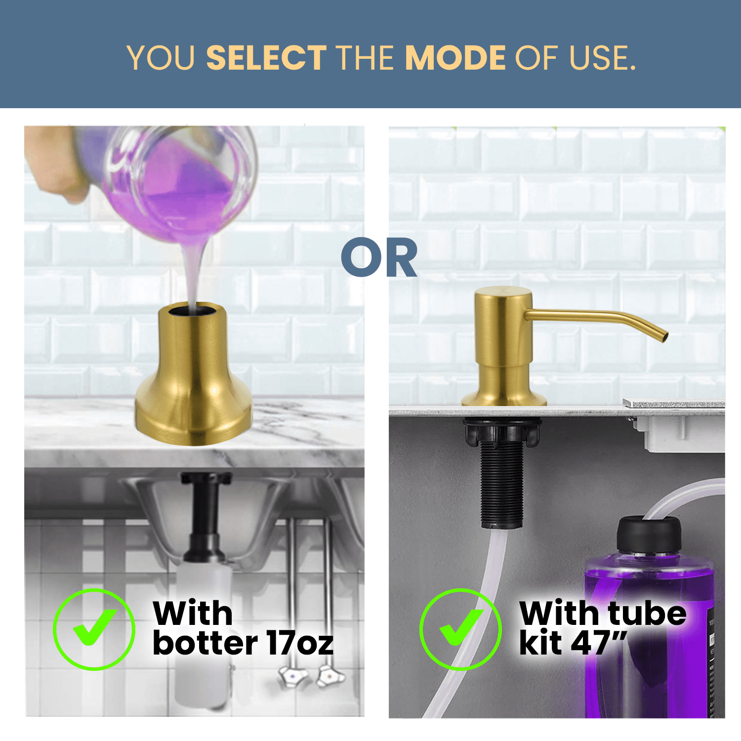SBEN Countertop Soap Dispenser Pump with Extension Tube Kit (Gold Brushed)