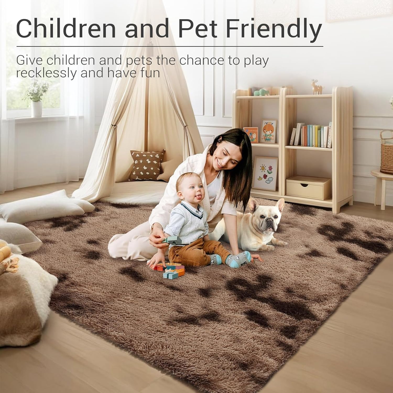 Memoryfield 6' x 9' Area Rug, Tie-Dye Plush Non-Skid Rug, for Bedroom Living Room Nursery, Brown