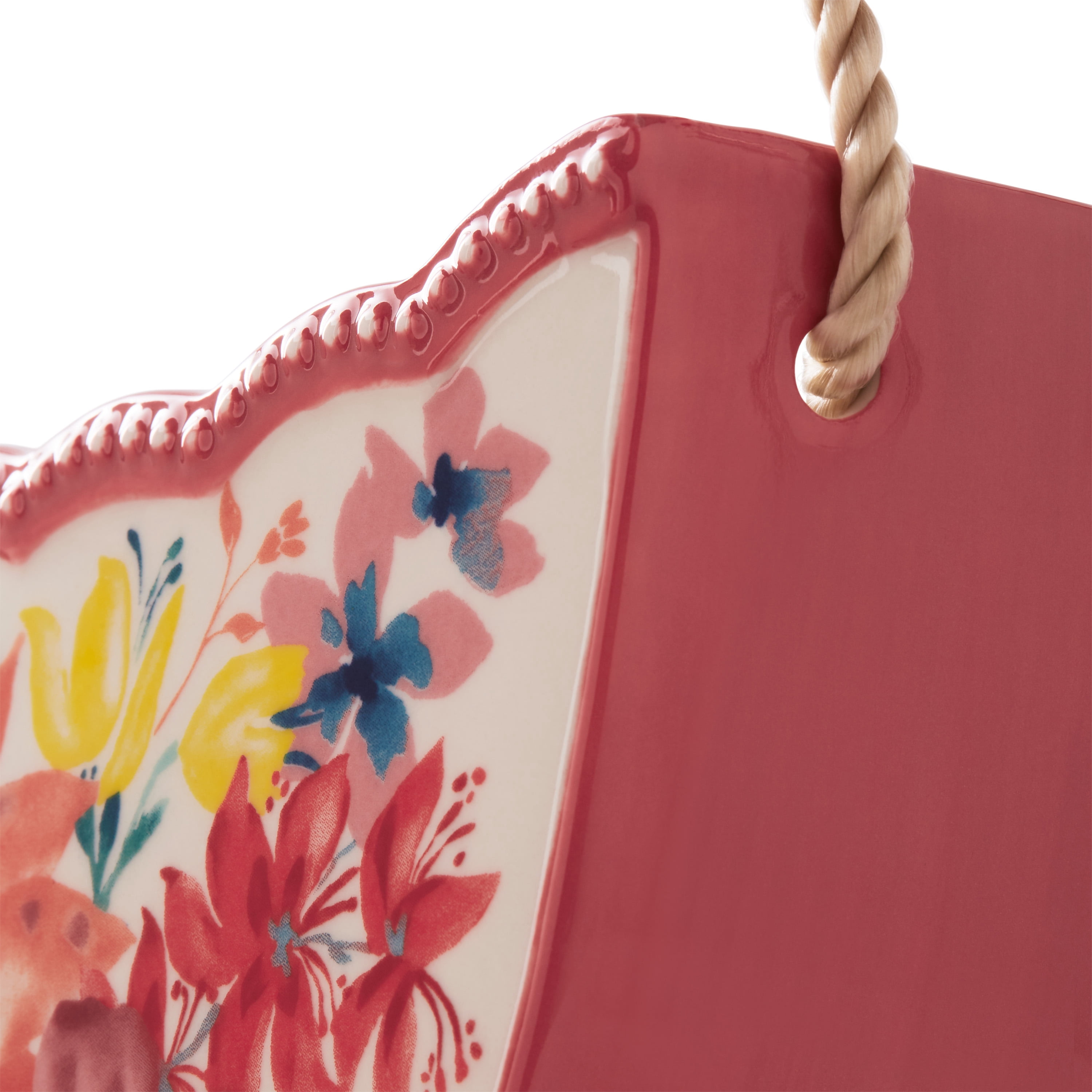 The Pioneer Woman 8 in Floral Ceramic Hanging Planter, Red