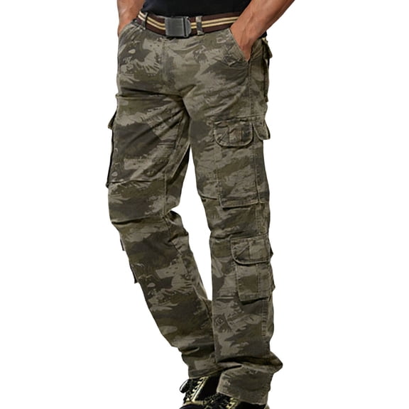 DGMIOCS Men's Camo Cargo Pants with 8 Pockets Cotton Cargo Work Pants (No Belt) Camouflage 28