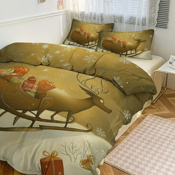 Christmas Tree Elk Snowflakes Bedding Set with Zipper Closure for Girls & Boys