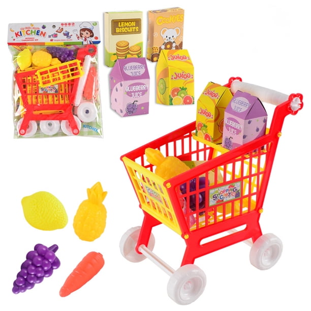 Juego interactivo de 21 piezas para carrito de supermercado, juguetes para comida, frutas y verduras