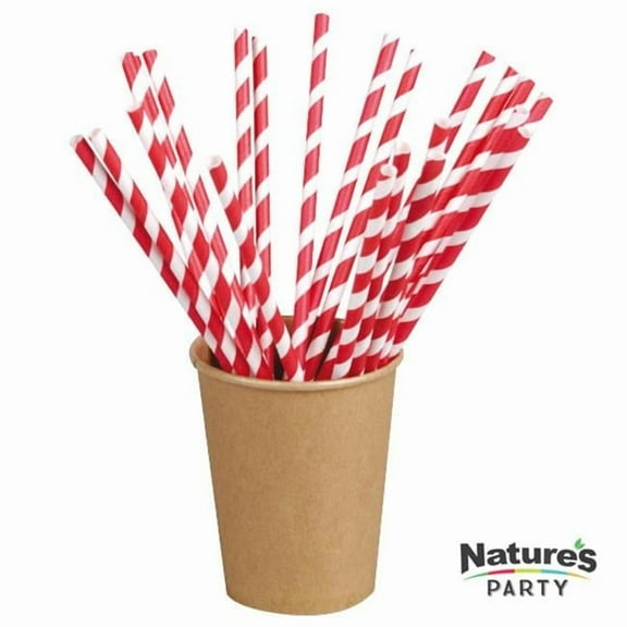 Packnwood 8NPCHP19R1 7.75 in. Durable Striped Paper Straws, Red & White