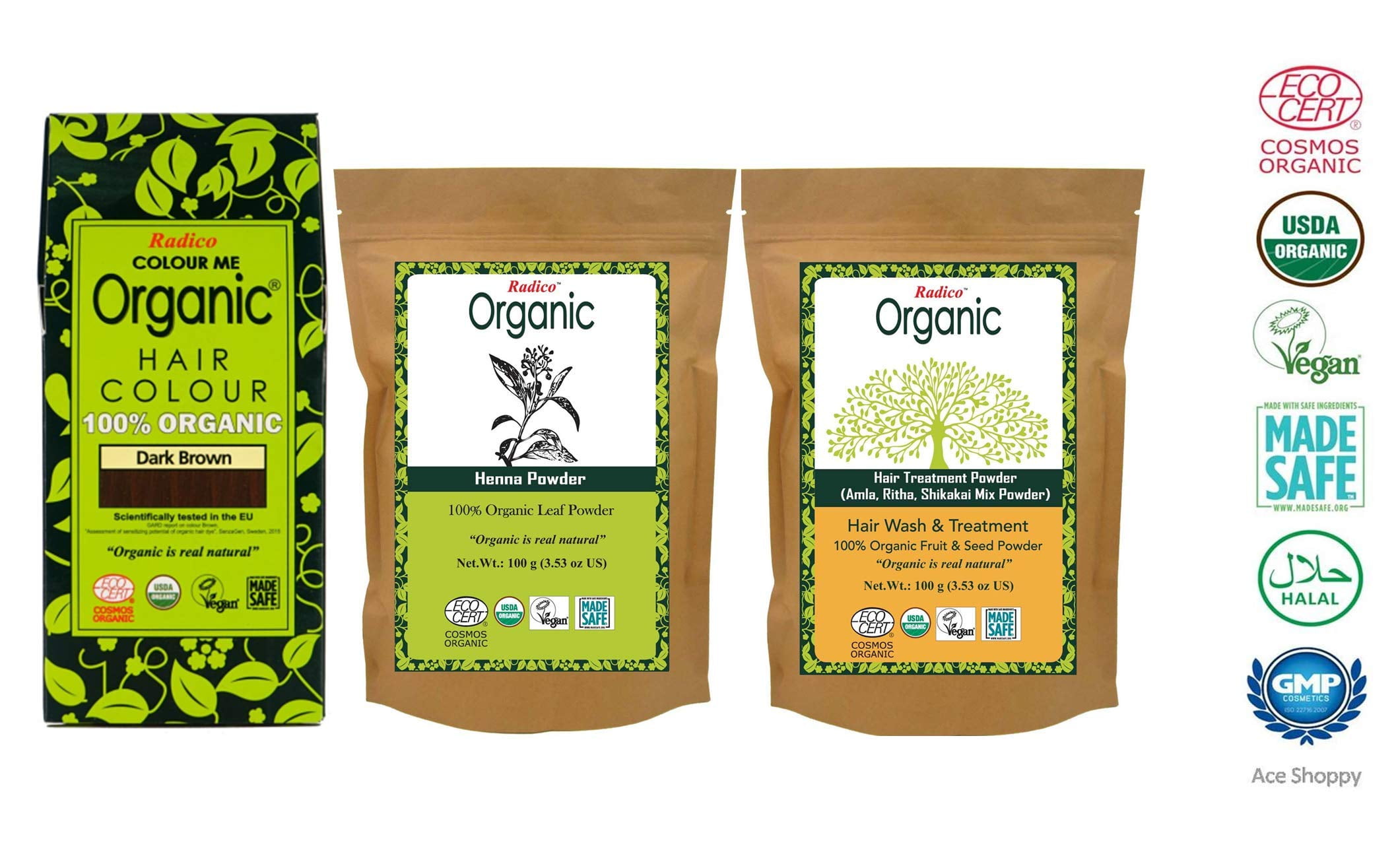 Radico Organic Hair Color, 100g, Dark Brown with Organic Henna, 100g