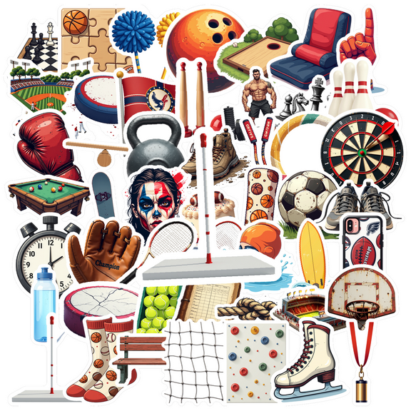 cartoon Sports Theme Stickers, Waterproof Sports Theme Sticker for Water Bottle Laptop Phone Cases Planner Skateboard Luggage Helmet Party Favor Decor, Ideal for Adults Teens Teacher Rewards