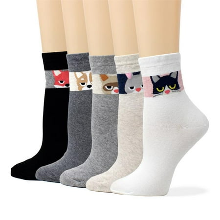 LIVEBEAR Women's 4/5 pack Cute Stalking Animals Funny Novelty Crew Socks Made In