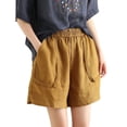 thumbnail image 6 of Workout Shorts Women Pack New Plus Size Summer Shorts for Women, Elastic Waist Comfy Casual Shorts, Loose Fits Versatile Bottoms with Pockets Yellow 4XL, 6 of 9