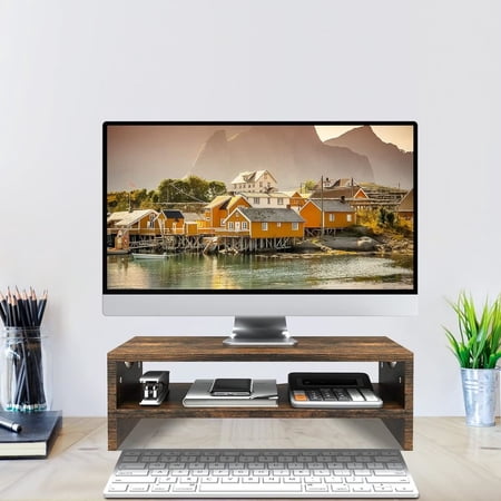 Monitor Stand Riser 2 Tiers Laptop Computer Monitor Riser for Screen Desktop Wooden Screen Monitor Stand Riser with Storage for Home Office