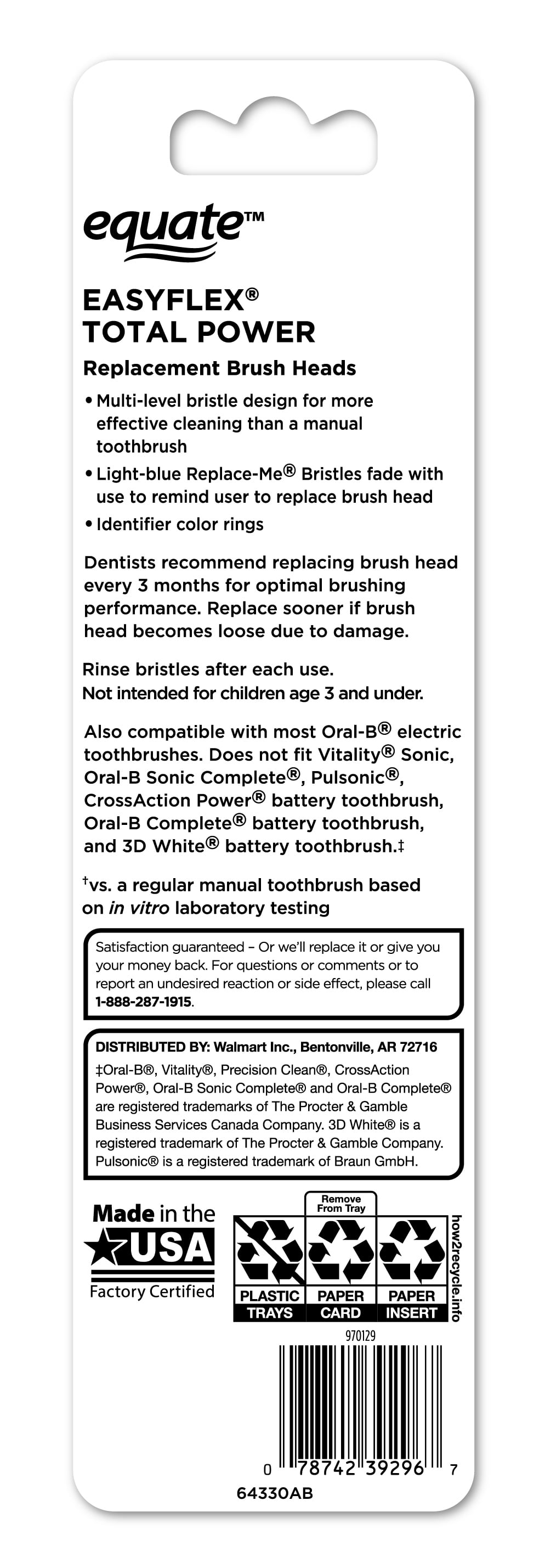 equate easyflex total power replacement toothbrush heads