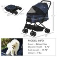 thumbnail image 3 of PawHut 4 Roues Poussette pour Animaux de Compagnie avec Poignée Réversible, Chariot de Voyage pour Chien Chat Pliable avec Frein de Roue EVA, Auvent à 3 Étages, Porte de Fenêtre en Maille, Bleu Foncé, 3 of 10