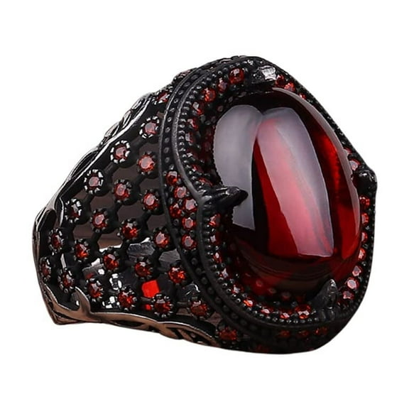 Roarsilver Zircon Ring-925k Unisex Silver Jewelry-Vintage Gemstone Ring-Gift for Him and Her-925k Turkish Handmade Sterling Silver Red Zircon Ring | 5